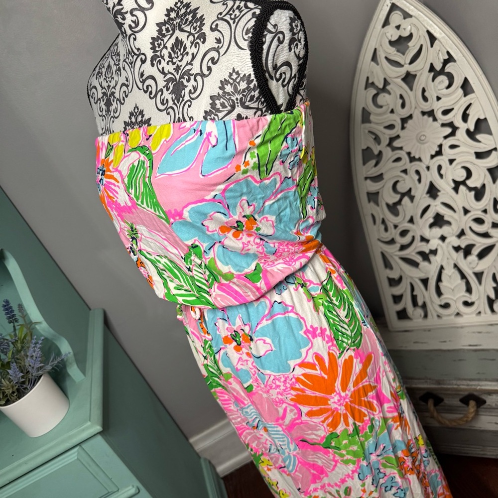 Lilly Pulitzer x Target Nosey Posey Tropical Floral Strapless Maxi Dress Boho - Picture 7 of 13